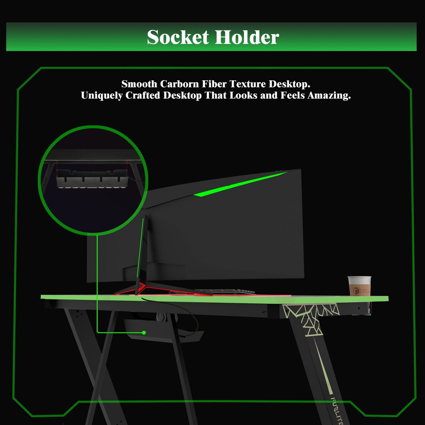 Desiree Gaming Desk 55 inch, Green-Z Shape