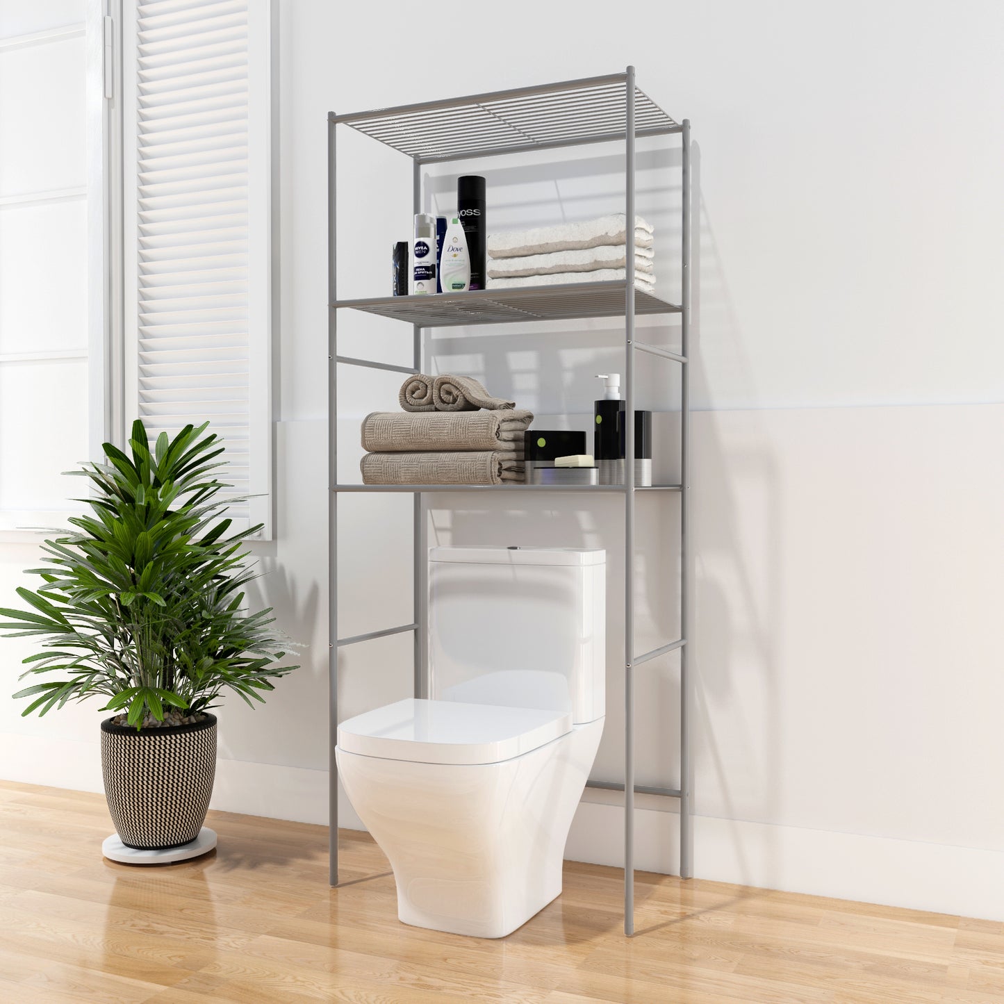 Bathroom Over The Toilet Storage Shelf - Over Toilet Bathroom Organizer Rack  with 4 Tier Bathroom Space Saver Toilet Stand Shelves Bathroom Stand Above Toilet  Bathroom Rack Organizer Over Toilet