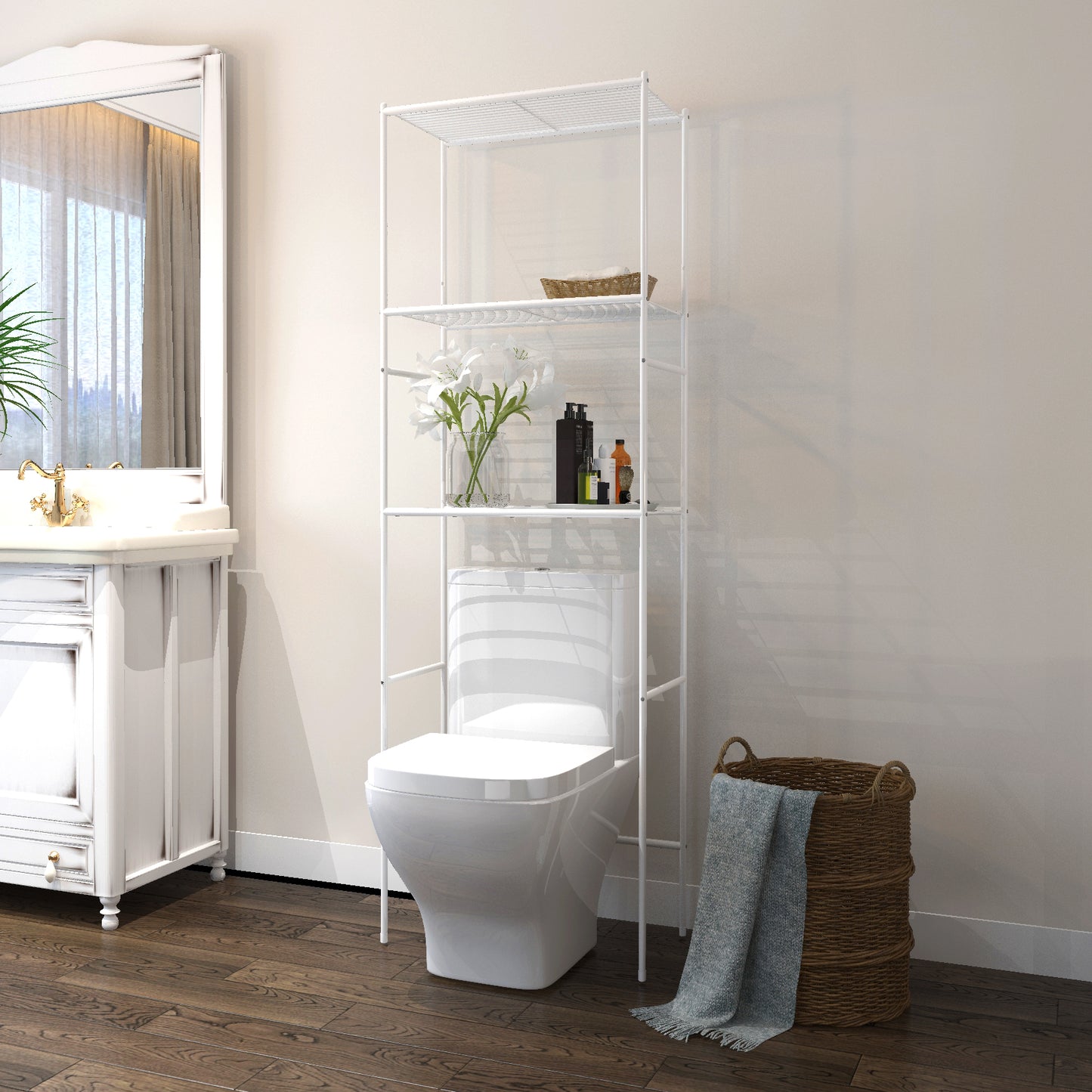 3 Tier Over The Toilet Bathroom Shelf, Corner Stand Shelf Organizer Rack