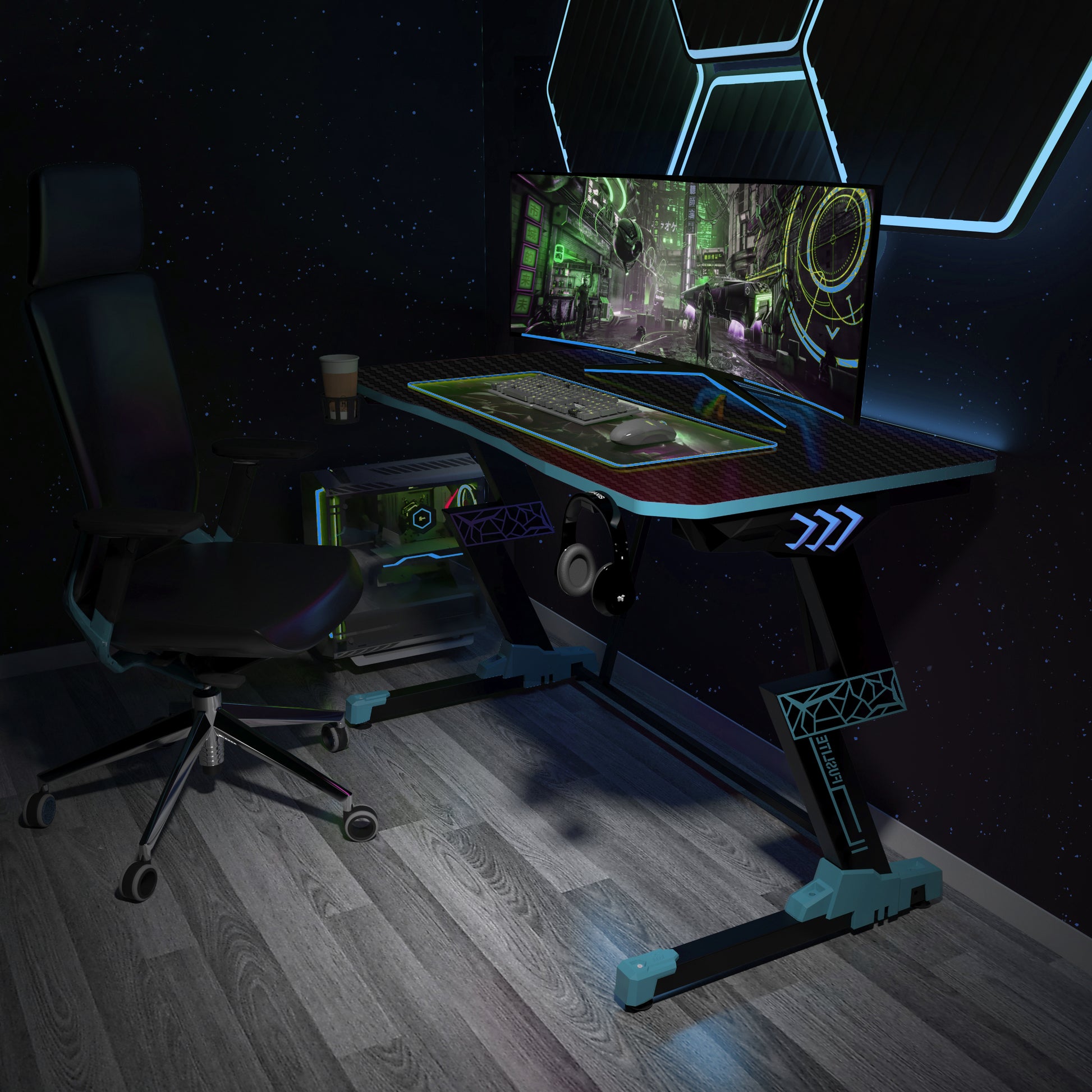 Desiree Gaming Desk 47 Inch, Blue-L Shape – Fuslite